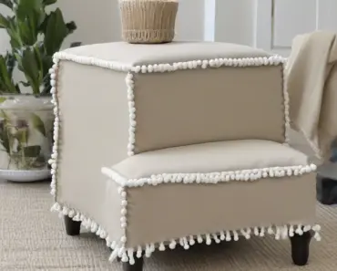 Ottoman Slipcover with Removable Pom Pom Trim Ottoman Slipcover with Removable Pom Pom Trim