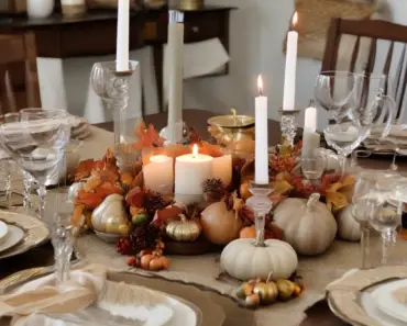 Ribbon & Candle Centerpiece on My Thanksgiving Table