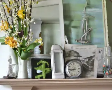 Spring Mantel Decor Using Repurposed Items